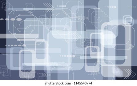 Tech Texture. Colorful Horizontal Technology Background with Frames, Squares, Dots, Arrows and Lines. Modern Abstract Texture for Wallpaper, Applications, Web. Trendy Digital Texture. Vector.