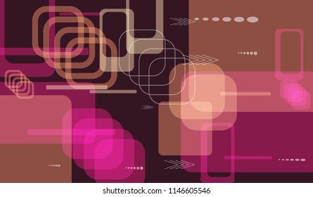Tech Texture. Colorful Horizontal Technology Background with Frames, Squares, Dots, Arrows and Lines. Modern Abstract Texture for Web, Applications, Wallpaper. Vintage Digital Texture. Vector.