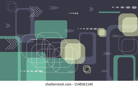 Tech Texture. Colorful Horizontal Technology Background with Frames, Squares, Dots, Arrows and Lines. Modern Abstract Texture for Wallpaper, Web, Applications. Trendy Digital Texture. Vector.