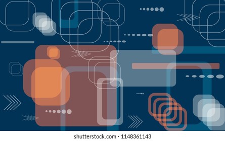 Tech Texture. Colorful Horizontal Technology Background with Frames, Squares, Dots, Arrows and Lines. Modern Abstract Texture for Web, Applications, Wallpaper. Fantastic Digital Texture. Vector.