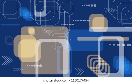 Tech Texture. Colorful Horizontal Technology Background with Frames, Squares, Dots, Arrows and Lines. Modern Abstract Texture for Wallpaper, Web, Applications. Modern Digital Texture. Vector.