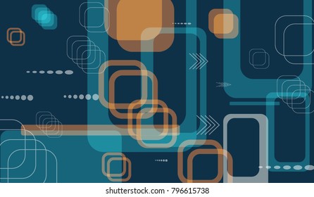 Tech Texture. Colorful Horizontal Technology Background with Frames, Squares, Dots, Arrows and Lines. Modern Abstract Texture for Web, Wallpaper, Applications. Trendy Digital Texture. Vector.