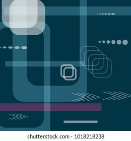 Tech Texture. Colorful Square Technology Background with Frames, Squares, Dots, Arrows and Lines. Modern Abstract Texture for Wallpaper, Applications, Web. Trendy Digital Texture. Vector.