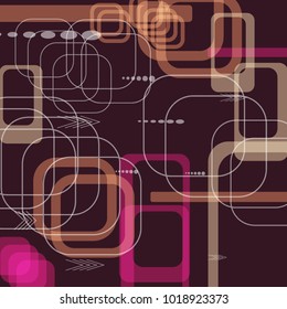 Tech Texture. Colorful Square Technology Background with Frames, Squares, Dots, Arrows and Lines. Modern Abstract Texture for Web, Applications, Wallpaper. Futuristic Digital Texture. Vector.