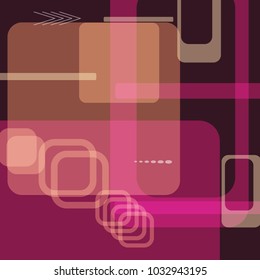 Tech Texture. Colorful Square Technology Background with Frames, Squares, Dots, Arrows and Lines. Modern Abstract Texture for Web, Wallpaper, Applications. Retro Digital Texture. Vector.