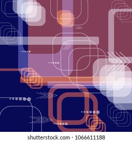 Tech Texture. Colorful Square Technology Background with Frames, Squares, Dots, Arrows and Lines. Modern Abstract Texture for Wallpaper, Web, Applications. Trendy Digital Texture. Vector.