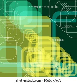 Tech Texture. Colorful Square Technology Background with Frames, Squares, Dots, Arrows and Lines. Modern Abstract Texture for Wallpaper, Applications, Web. Trendy Digital Texture. Vector.