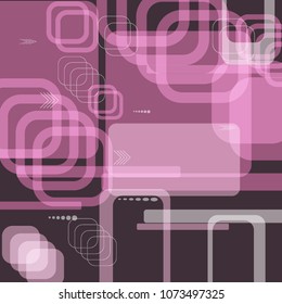 Tech Texture. Colorful Square Technology Background with Frames, Squares, Dots, Arrows and Lines. Modern Abstract Texture for Web, Wallpaper, Applications. Trendy Digital Texture. Vector.