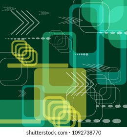 Tech Texture. Colorful Square Technology Background with Frames, Squares, Dots, Arrows and Lines. Modern Abstract Texture for Web, Wallpaper, Applications. Trendy Digital Texture. Vector.