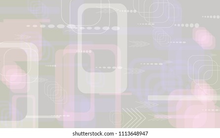 Tech Texture. Light Horizontal Technology Background with Frames, Squares, Dots, Arrows and Lines. Modern Abstract Texture for Web, Wallpaper, Applications. Futuristic Digital Texture. Vector.
