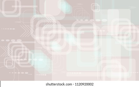 Tech Texture. Light Horizontal Technology Background with Frames, Squares, Dots, Arrows and Lines. Modern Abstract Texture for Web, Applications, Wallpaper. Fantastic Digital Texture. Vector.
