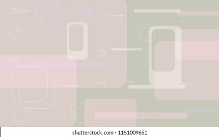 Tech Texture. Light Horizontal Technology Background with Frames, Squares, Dots, Arrows and Lines. Modern Abstract Texture for Wallpaper, Web, Applications. Trendy Digital Texture. Vector.