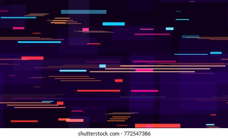 Tech Texture with Neon Polygonal Stripes and Speed Lines. Futuristic Background with Traces of Moving Fast Lights. Bright Stripes on Dark Backdrop. Textile, Fabric Seamless Pattern Background.