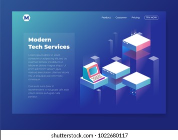 Tech Theme isometric landing page for company website. 