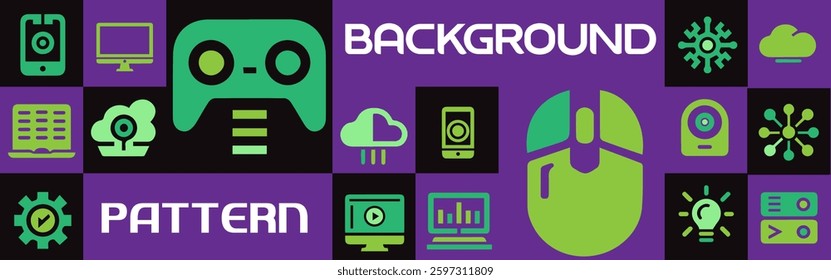 Tech Themed Background with Gadget and Device Icons Modern Digital Design.