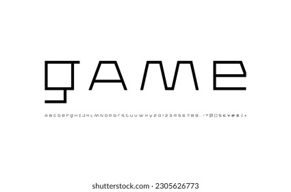 Tech thin font, digital alphabet, trendy Latin letters from A to Z and Arab numbers from 0 to 9 for you logo designs or brand name, vector illustration 10EPS
