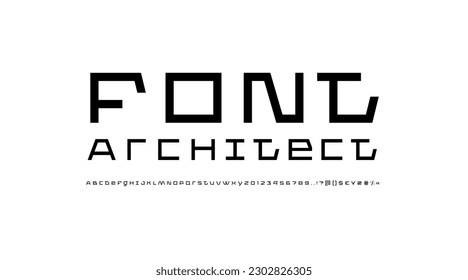 Tech thin font futuristic alphabet, trendy modern Latin letters and Arab numerals for you future design or brand name or logo, vector illustration 10EPS