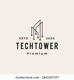 Tech Tower Building Hipster Vintage Logo Vector Icon Illustration