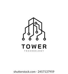 Ilustración de diseño de logotipo vintage de torre tecnológica