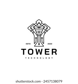 Ilustración de diseño de logotipo vintage de la torre tecnológica 2