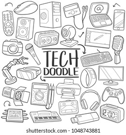 Tech Traditional Doodle Icons Sketch Hand Made Design Vector Illustration Vector Clip Art.