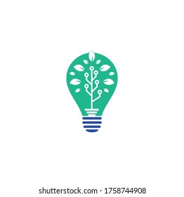 Tech Tree bulb shape concept Logo Template Design.