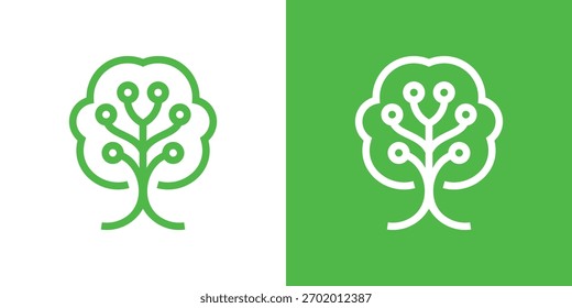 Tech Tree Circuit Logo, A dual-meaning design combining a tree and circuit lines, symbolizing innovation, growth, and sustainable technology.