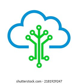 Tech tree with cloud logo symbol icon design