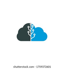 Tech Tree cloud shape concept Logo Template Design.