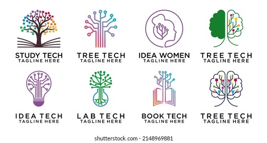 Tech Tree Electrical Digital Icon Set Logo Design Vector