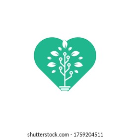 Tech Tree heart shape concept Logo Template Design.
