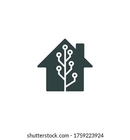 Tech Tree home shape concept Logo Template Design.