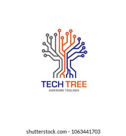 Tech Tree Logo Concept, Green Network  Technology Logo Vector