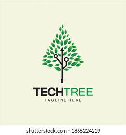 tech tree logo concept,green network technology logo vector.tech tree electrical circuit digital logo vector icon