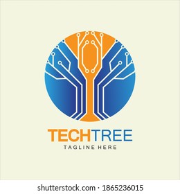 tech tree logo concept,green network technology logo vector.tech tree electrical circuit digital logo vector icon