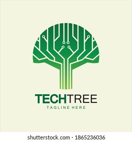 tech tree logo concept,green network technology logo vector.tech tree electrical circuit digital logo vector icon