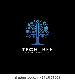 Tech Tree Logo design template, Technology logo design with tree