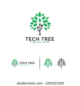 Tech Tree logo designs concept vector, Technology leaf logo symbol