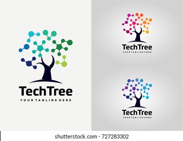 Tech Tree  Logo Template Design. Creative Vector Emblem, For Icon Or Design Concept.