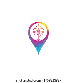 Tech Tree map pin shape concept Logo Template Design.