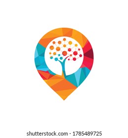 Tech Tree map pin shape concept Logo Template Design. Technology, nature, wireless, internet, network vector logo template.
