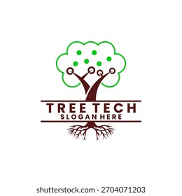 Árbol de tecnología y raíces ilustración logo diseño Vector Plantilla