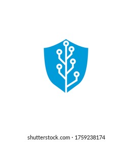 Tech Tree shield shape concept Logo Template Design.