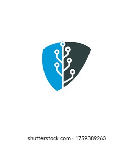 Tech Tree shield shape concept Logo Template Design.