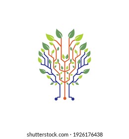 Tech tree vector logo design template. Connecting network tree icon logo.