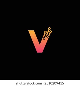 tech V letter logo with technology effect in modern design concept