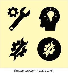 tech vector icons set. with wrench gear and bulb head in set