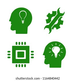 tech vector icons set. with wrench gear, bulb head and cpu in set