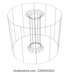 Tech vector wireframe cylinder. 3d Line vector illustration. Isolated on white
