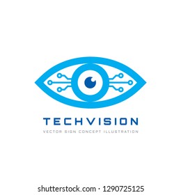 Tech vision - vector logo template concept illustration. Abstract human eye creative sign. Security digital technology and surveillance. Design element.  